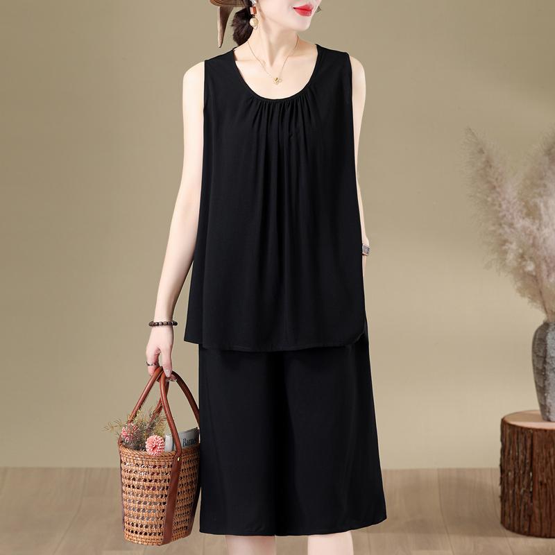 Women's Plus Size Sleeveless 2-Piece Set, Casual Tank Top & Capri Pants (XL-7XL)