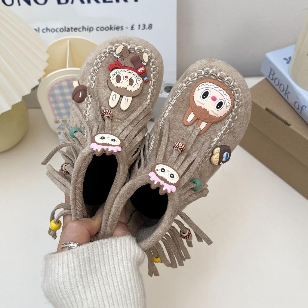 Girls' Fashionable Fringed Ankle Boots for Autumn and Winter Children's Soft-soled Princess Boots