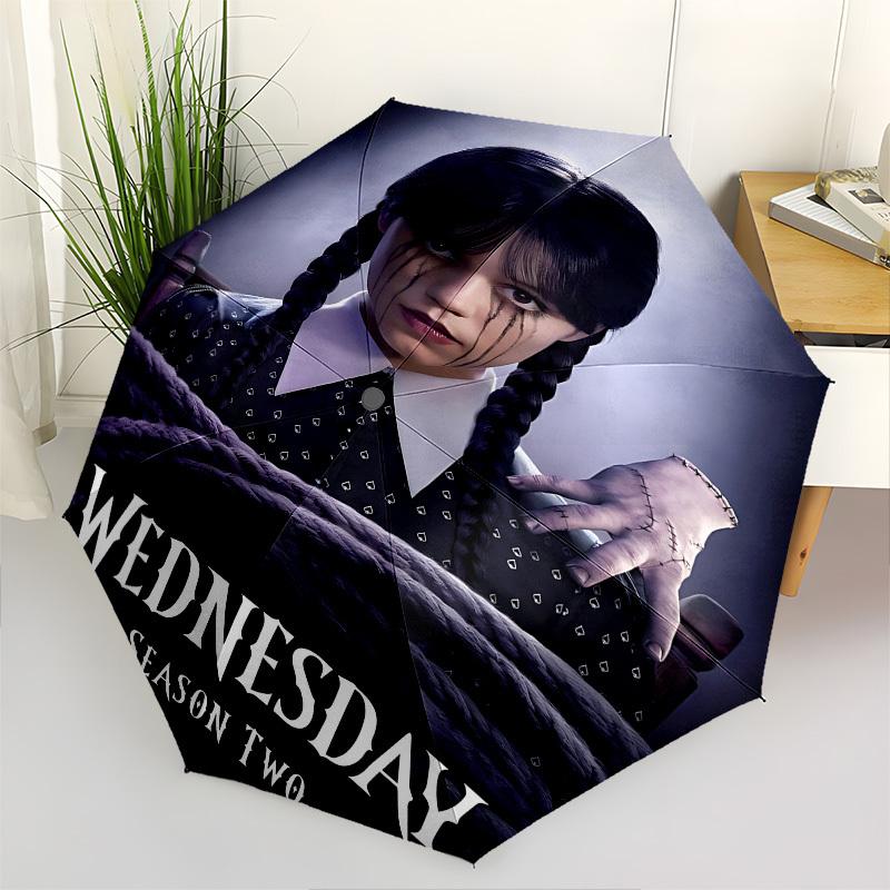 

Wednesday AddamsThemed Automatic Opening and Closing Umbrella - 8 Ribs, Suitable for Leisure and Going Out, Outdoor Accessory, Gothic Style,