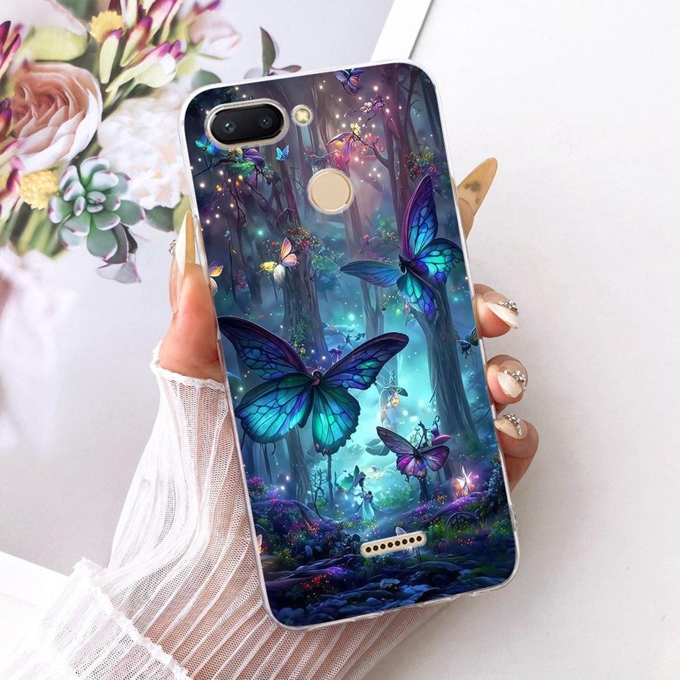 For Redmi 6 Case Cover Transparent Cute Cat Fashion Butterfly Funny Cool Painted Casing M1804C3DH M1804C3DG M1804C3DI
