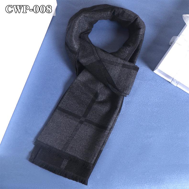 2025 Winter Men's Black Grey Plaid Imitation Cashmere Scarf