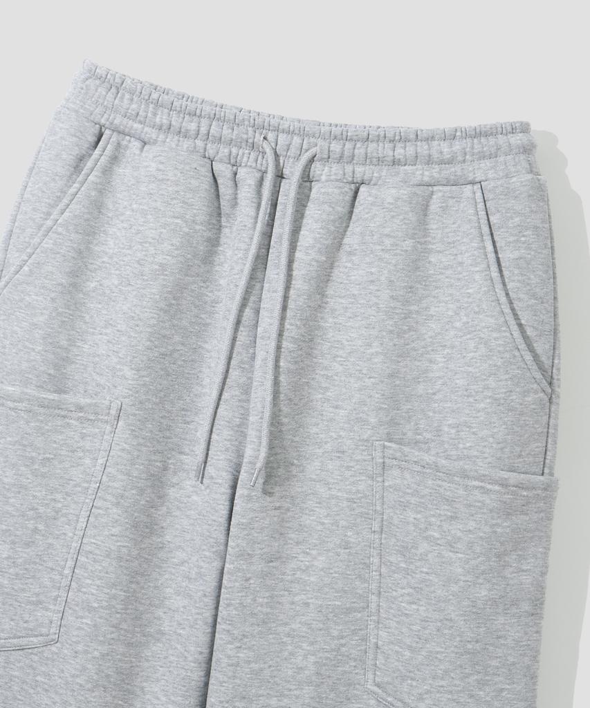 AGOD (Fleece-Lined) Side Big Pocket Wide Sweatpants [Heather Grey]