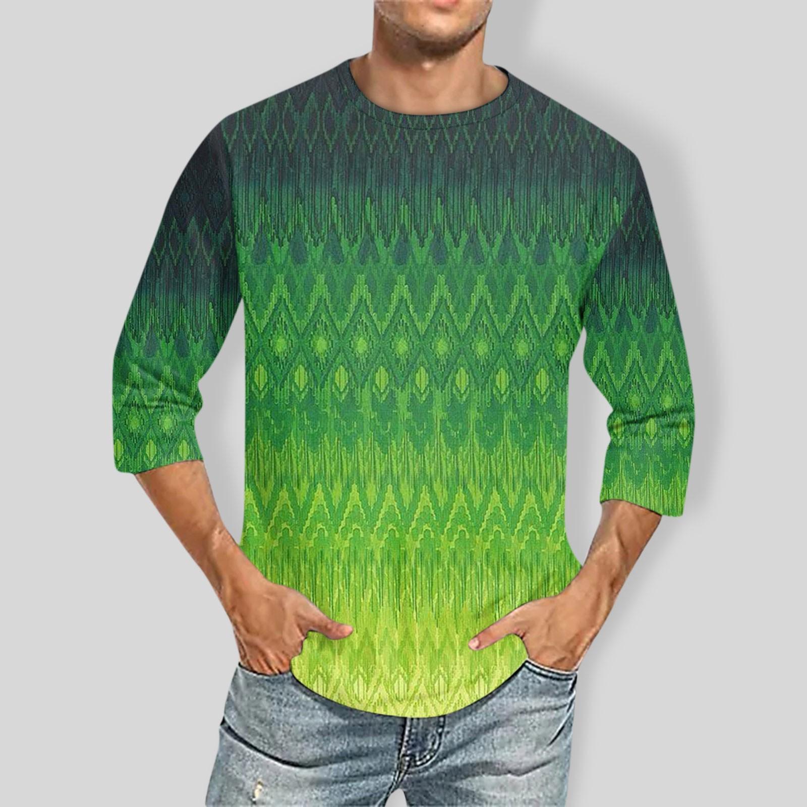 

Мужская однотонная футболка с круглым вырезом и рукавами три четверти XXXXL зелёный