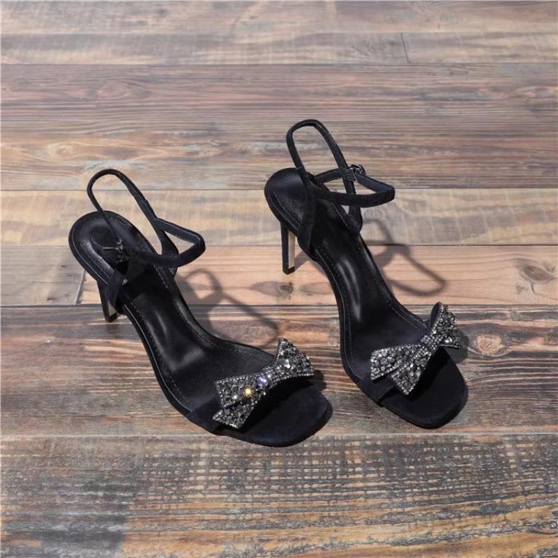 

Fashion Summer Rhinestone Bowtie Kitten Heels Sandals Women Ladies Ankle Strap Sandals Open Toe Party Crystal Knot High Heels For Lady 34