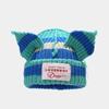 Niche Cute Pig Ears Splicing Knitted Hat Men's and Women's Trend Contrasting Color Sticker Wool Thermal Hat