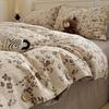 Washed Cotton Linen Floral Button Style Bedding Set (3-Piece)
