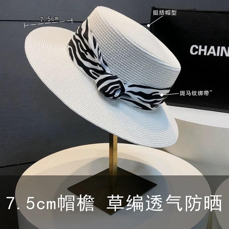 Flat top hat women's summer new fashion straw sun hat seaside sun protection shade straw hat