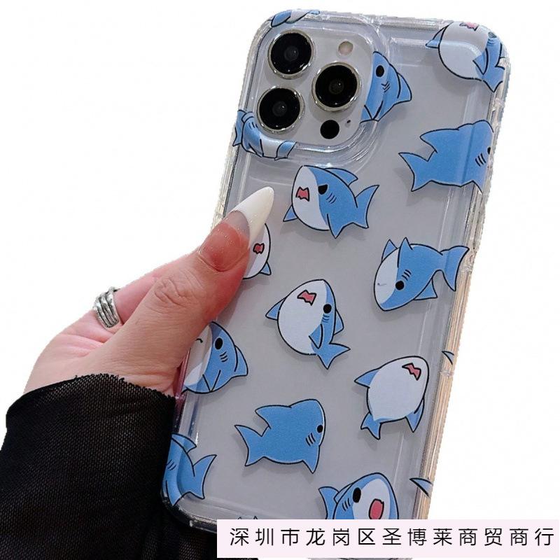Cute little shark is suitable for Apple 16pro mobile phone case 15pro transparent 1413 airbag 12 trend 11 explosion
