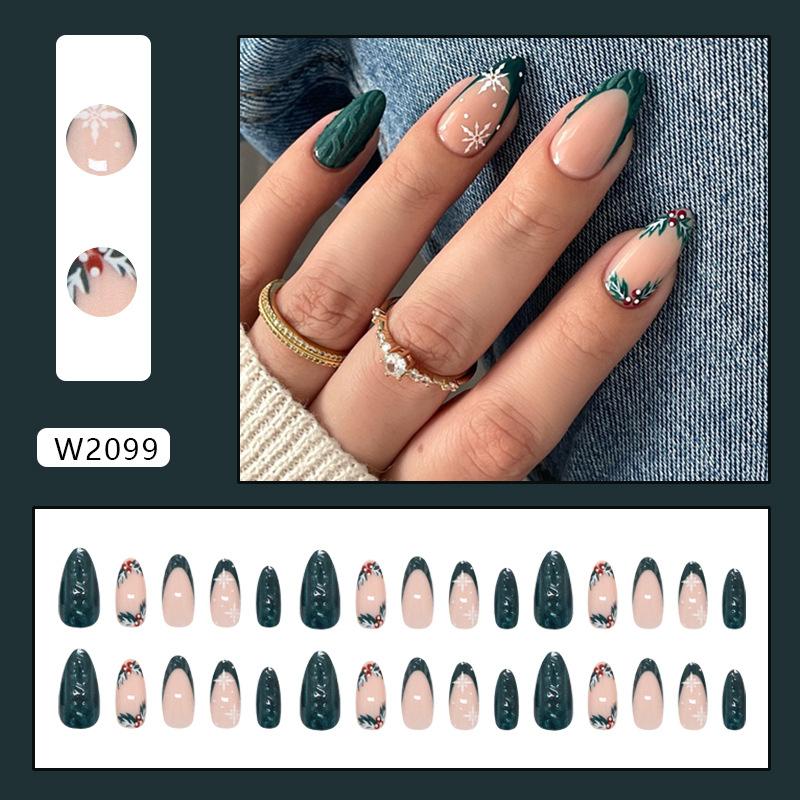 Three-dimensional relief green French Christmas cedar European and American ins wind removable 30 pieces press on nails
