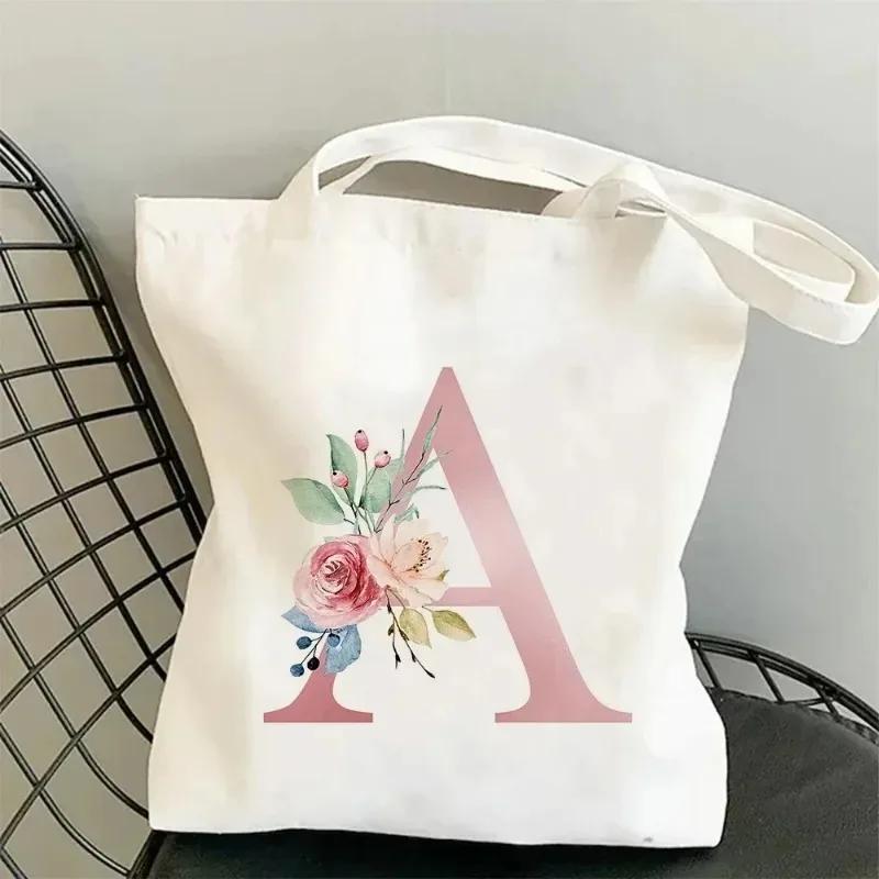Canvas Bag Women's Travel and Leisure One Shoulder Handbag Pink Letter Large Capacity Gift White Canvas