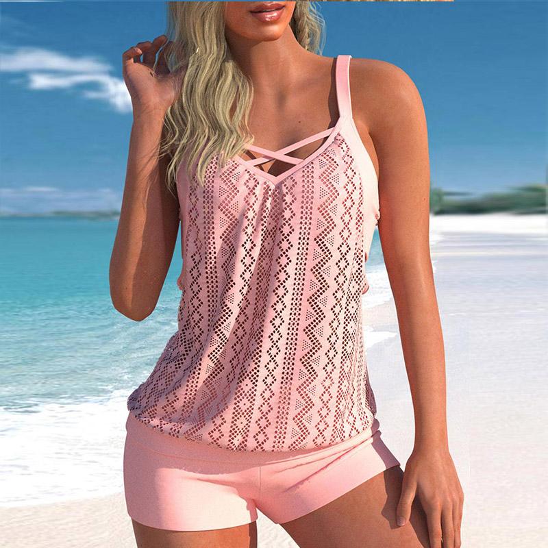 

Женский купальник-бикини с лямкой на шее и танкини, кружевной купальник с вырезом 5XL розовый