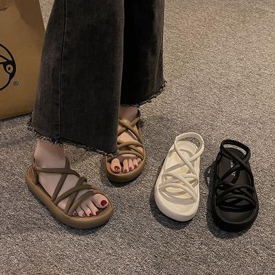Going Out Fashion Casual Sandals Student Beach Shoes 2025 Autumn New Roman Soft Sole Flat Non-slip Skirt