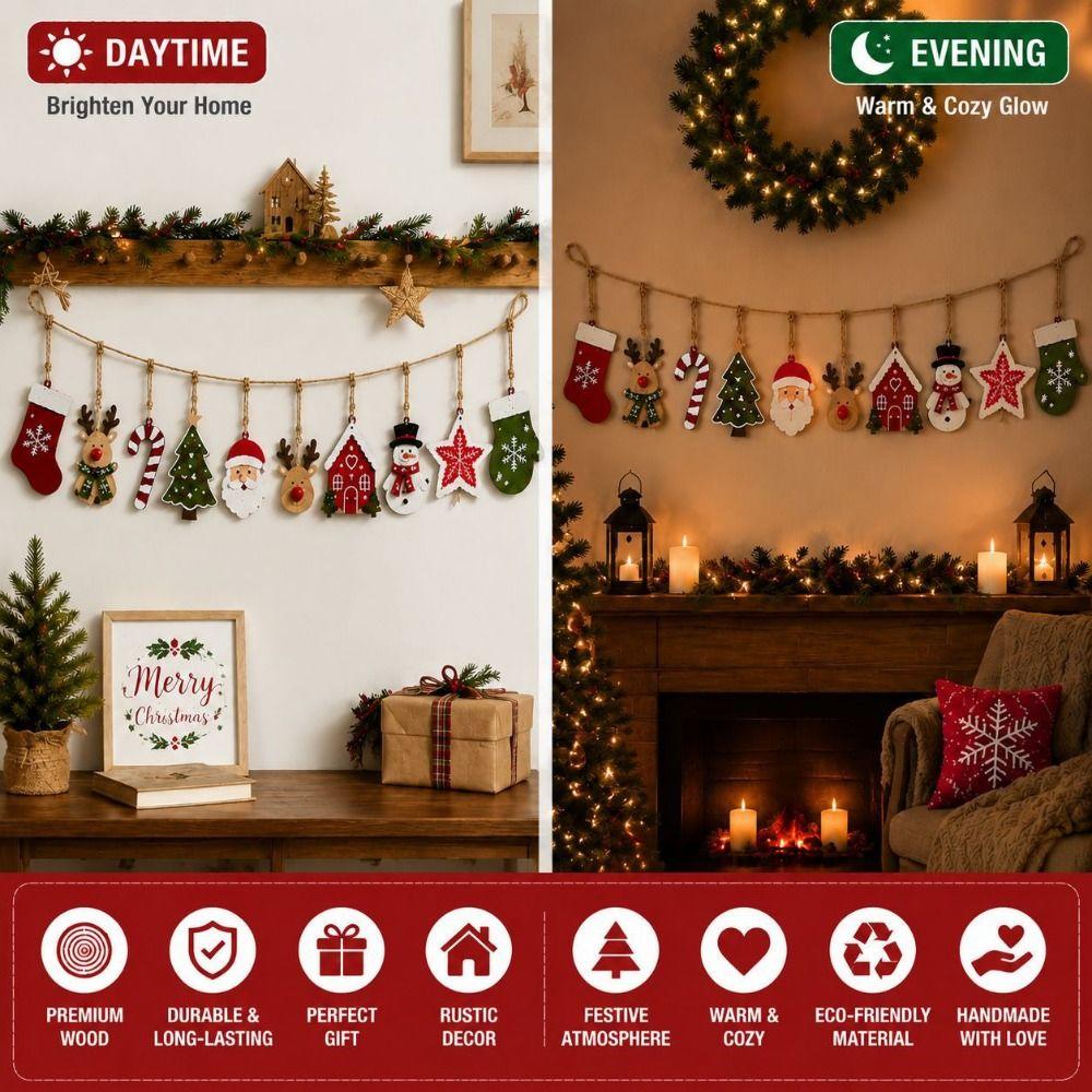 Ghirlanda da Appendere Multicolore di Natale Foglie Ghianda Scoiattolo Decorazione da Parete Celebrazione di Capodanno
