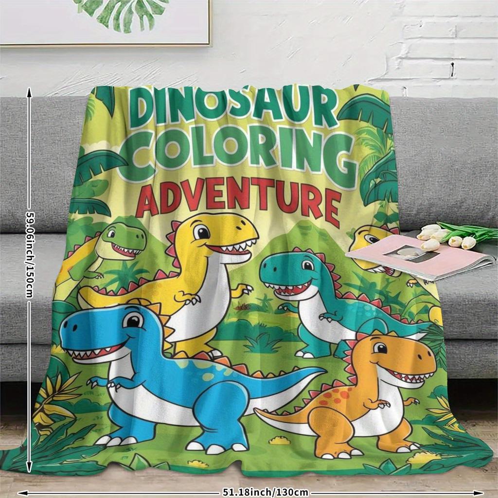 Cartoonish cute dinosaur pattern Flannel printed blanket suitable for all seasons suitable for living room office sofa travel