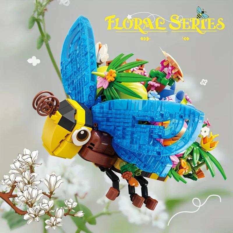 Kreatywne klocki budowlane w kształcie kwiatów i owadów biedronka żuk pszczoła model klocki dekoracja na biurko zabawki DIY dla dzieci prezenty świąteczne