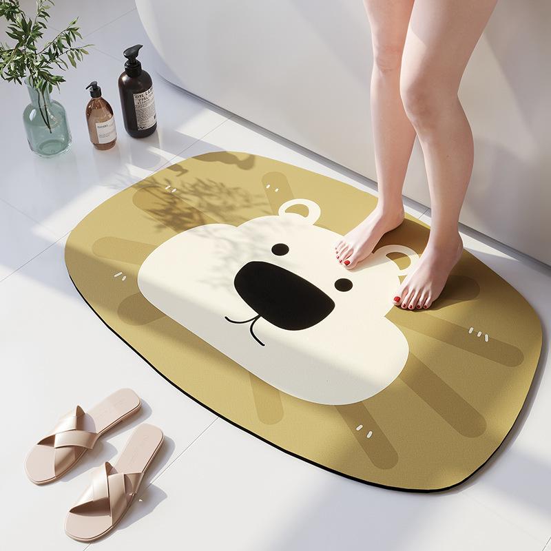 Cartoon Animal Diatom Mud Mat For Bathroom High Absorbency Fast Drying Washable Doormat Anti Slip Bath Rug For Kids Shower Room