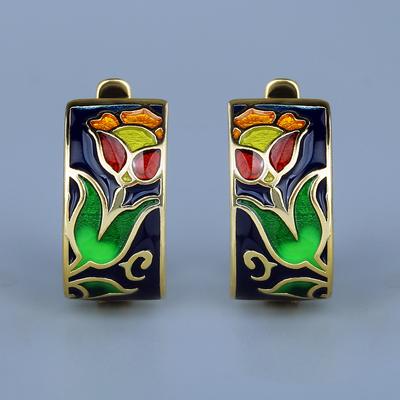 Orecchini di alta qualità per le donne Eleganti gioielli con fiori neri Smalti a mano Orecchini con fiori per feste Gioielli per la partecipazione alla festa