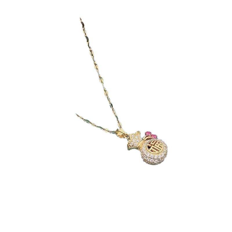 Fengfu Character Purse Bag Necklace Women'S Personality Fashion Design Small Money Bag Collarbone Chain Jewelry