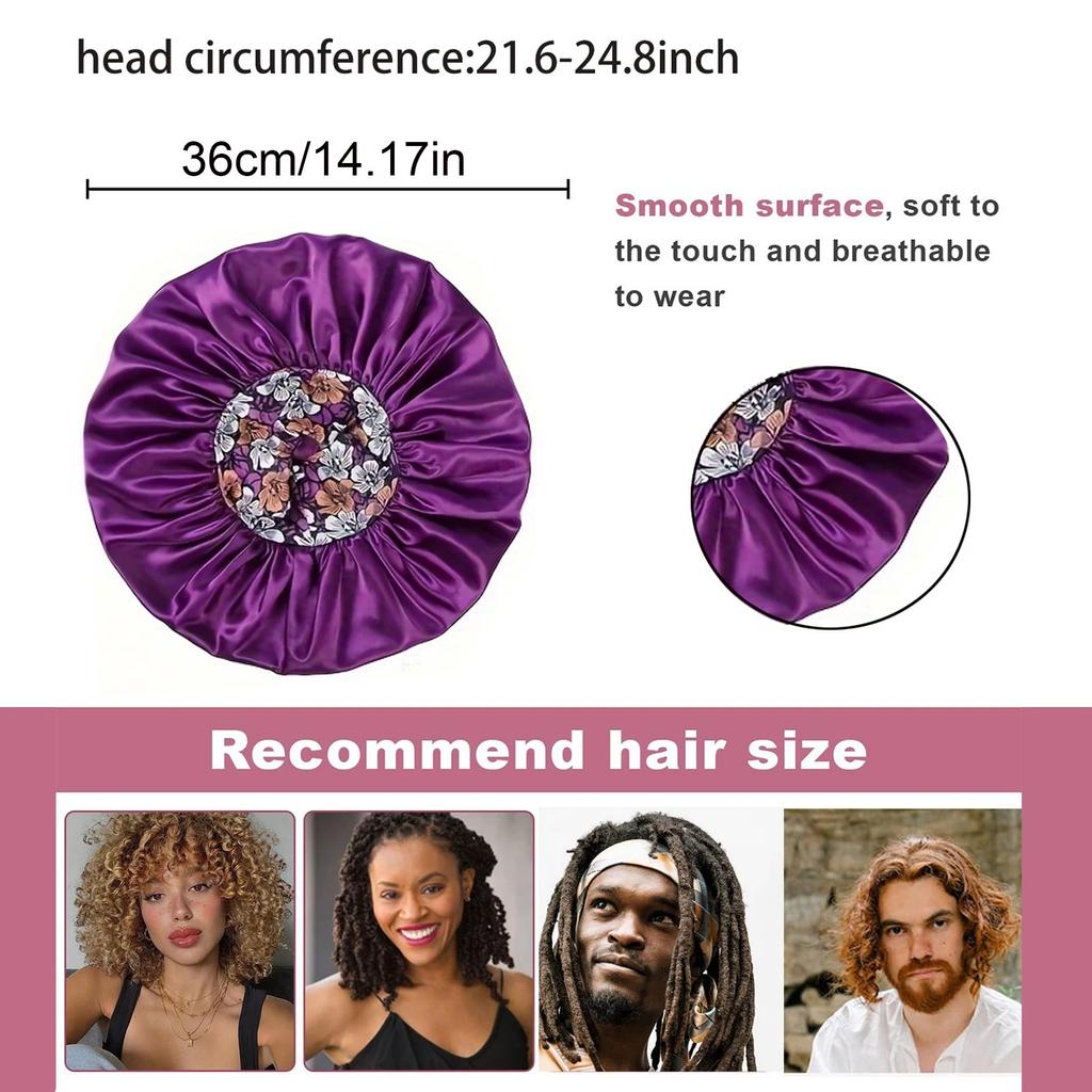 Women'S Fashion Bonnet Flower Printed Hair Hat With Wide Edge Elastic Silk Smooth Satin Face For Daily Home Sleep Hat