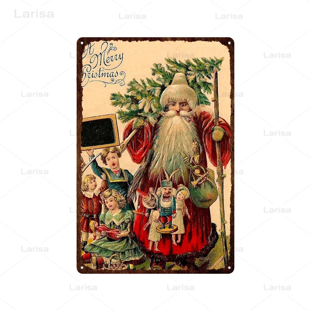 Festival Christmas Santa Claus Tin Sign Vintage Metal Poster Snowman Kitchen Home Bedroom Wall Art Decor Tinplate Signs Plaques