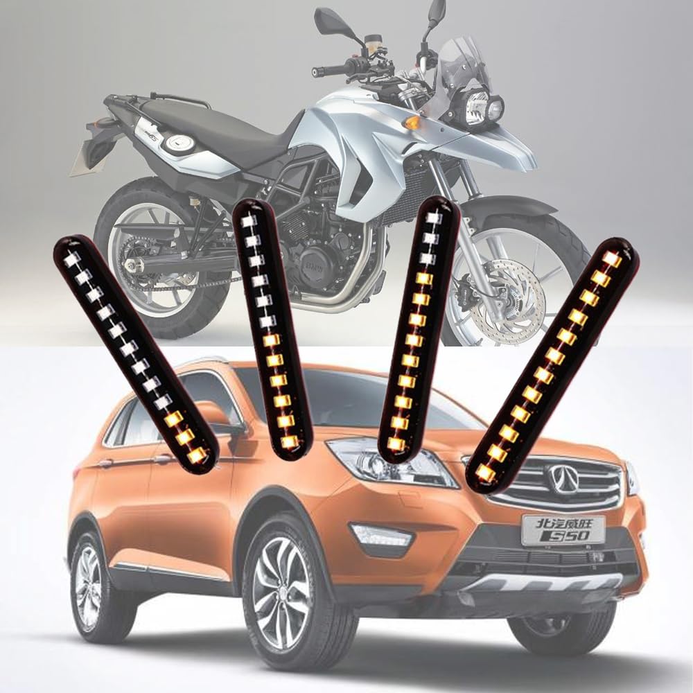 Harukita LED Sequential Flowing Turn Signals for Turn Cornering Daytime Running High Universal Yellow Motorcycles, Signals, Lamps, Lights, Stick-On