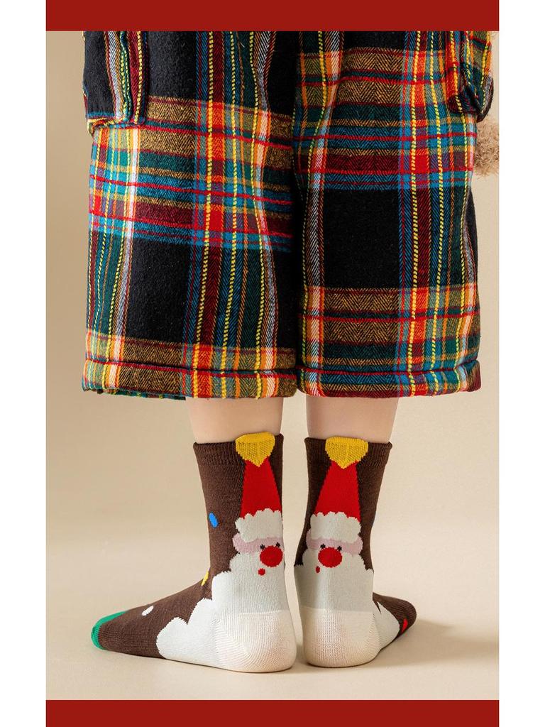 Festive Red Cartoon Mid-Calf Socks for Boys and Girls - Comfortable and Non-Constricting for Autumn and Winter