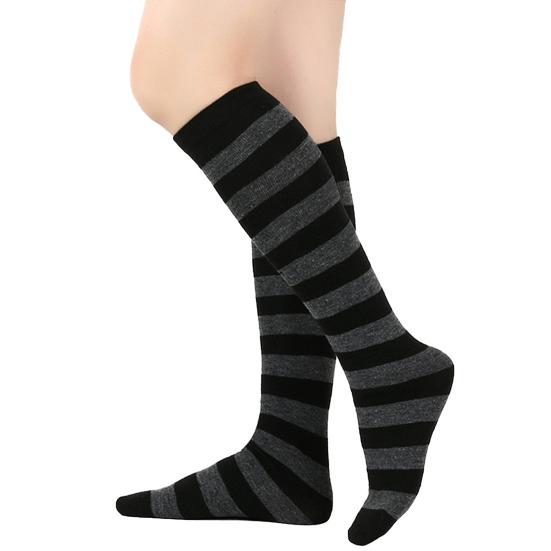 Women Striped Knee-high Socks Colorful Stretchy Knee-length Socks Ribbed Leg Warmers for Costume Party Street Daily Wear