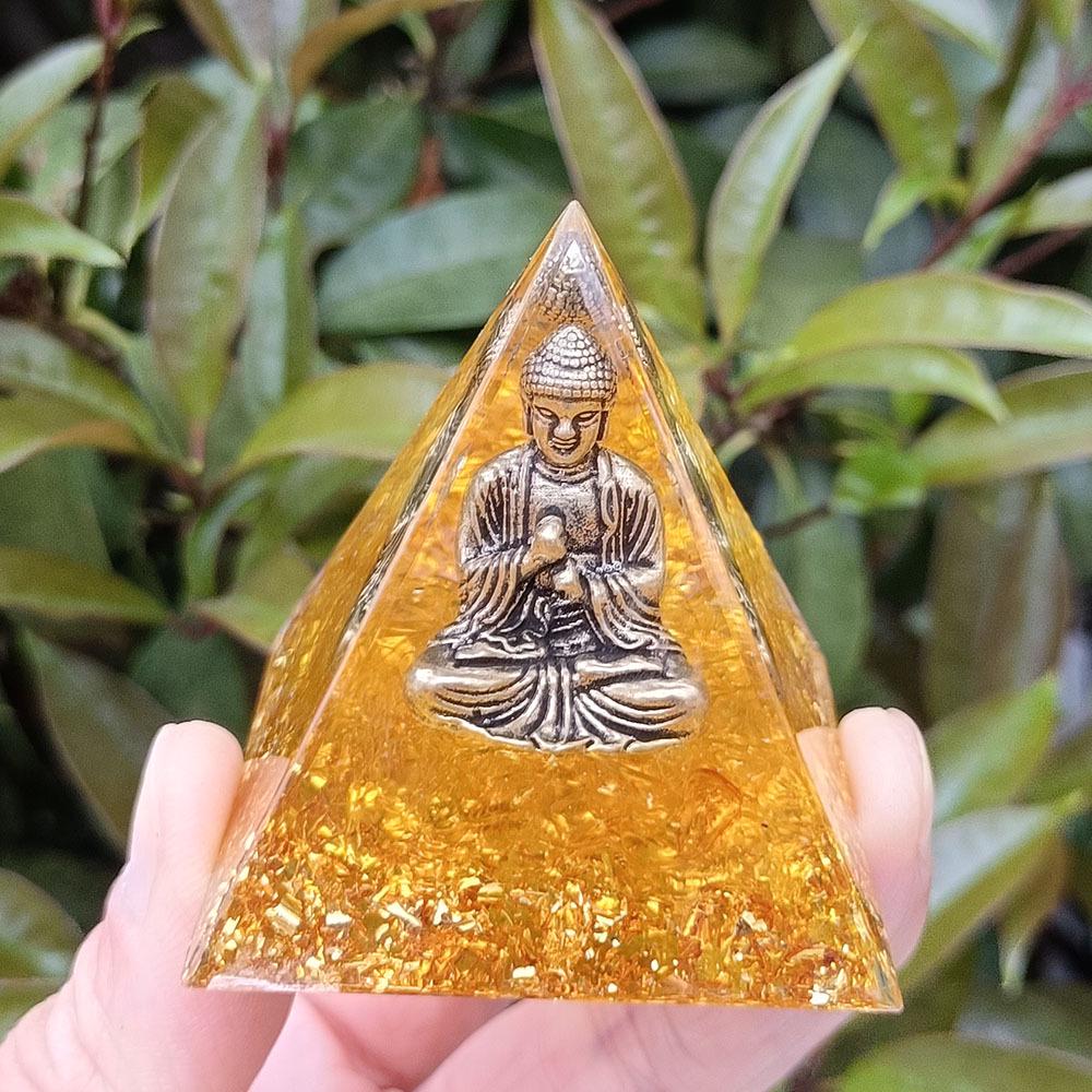 Crystal Gravel Buddha Pyramid Ornament - Resin Epoxy Home or Office Decor 5 cm