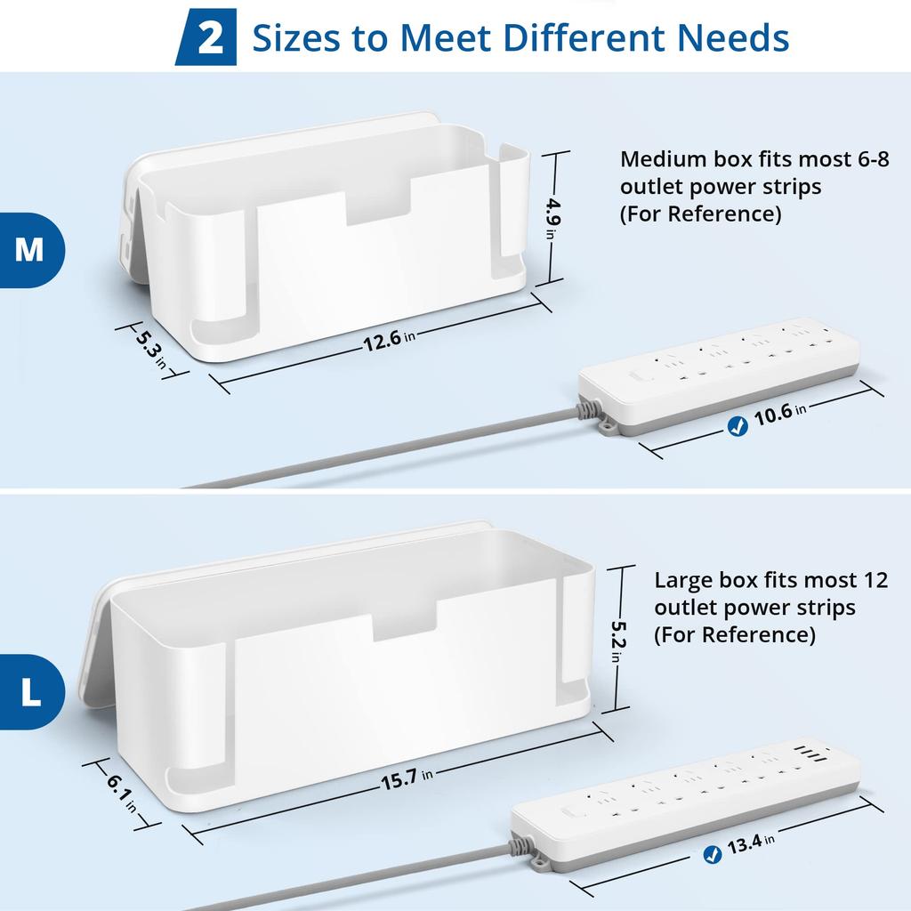 ZhiYo Weiße Kabelmanagementbox, 2er-Pack, Extra Große Kabelorganisatorbox, Kabelversteckbox zum Verbergen von Steckdosenleisten auf Schreibtischen und Böden