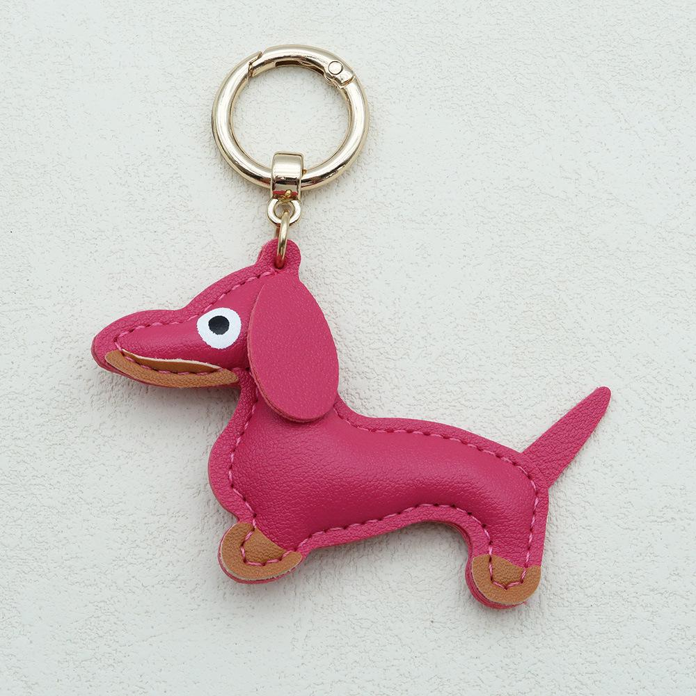 In-Stock Dachshund Cartoon Pendant Leather Dog Bag Charm Phone Case Accessory Creative Car Charm