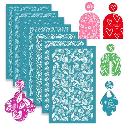 23 Stile Selbstklebende Siebdruckschablonen für Polymer Clay Palmblätter Wiederverwendbares Netz Transferdruck Ohrring Schmuckherstellung