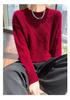 Women's Soft Cashmere Sweater, Round Neck, Diamond Jacquard, Thick Knit, Loose Fit, Base Layer