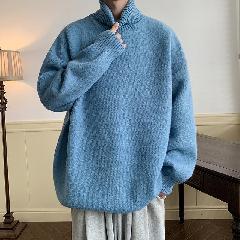 Turtleneck Gray for Men In Autumn Winter Lazy Style High-end Solid Color Loose Pullover with Knitted Sweater Inside