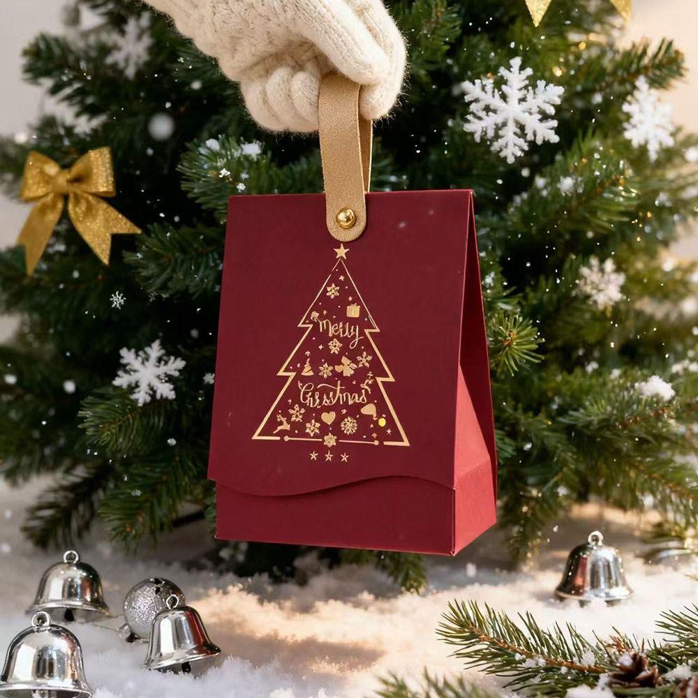10Pcs Leather Handles Christmas Candy Handbag Christmas Packaging Bags  Present Packaging