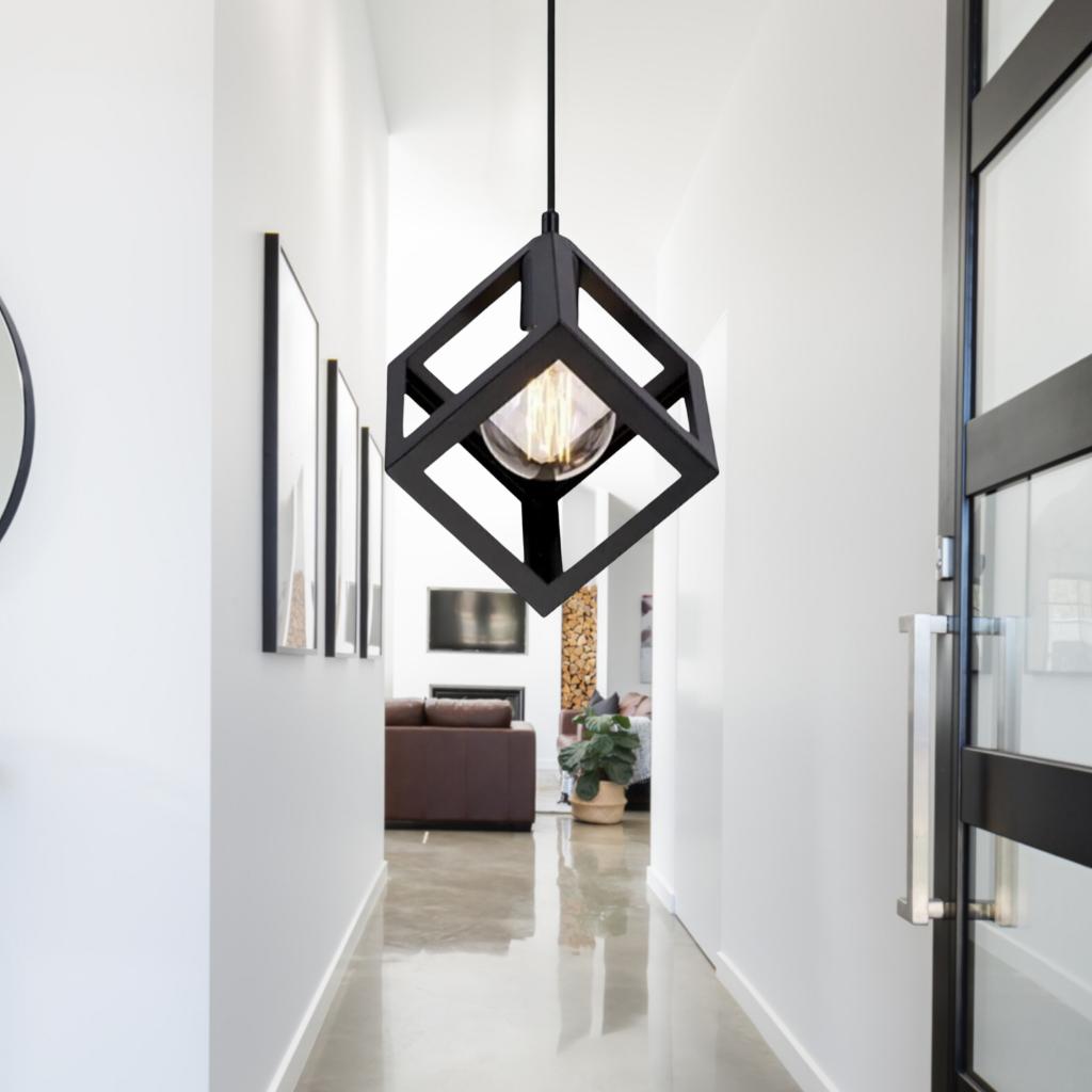 

Cube Shaped Black Metal Pendant Lamp Hall Chandelier Young Room Children s Room Square Kitchen Lighting