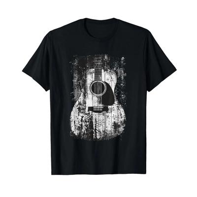 Acoustic Guitar Vintage Distressed Rock Amp Roll Music T Shirt Vintage Breathable Homme Stretched Streetwear Stylish