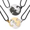 2 Pcs/Set Couple Necklace Stainless Steel Cute Cartoon Cat Animal Choker For Women Men Lovers Valentine's Day Jewelry Gifts