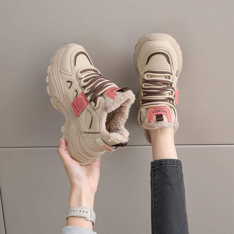 Fleece and Thickened Large Cotton Shoes for Women's 2025 Winter Putian Dad Shoes Large Size 41 To 43 Student Sports Little White Shoes
