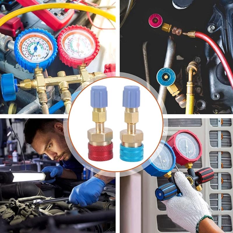 2 Stück Kfz-Schnellkupplungs-Set Messing-Schnellverbinder Auslaufsichere Kupplungen Schnelle Montage Geeignet für R1234YF