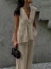 2025 Women's European-American Solid Color V-Neck Sleeveless Top & Long Pants Two-Piece Set - Stylish & Comfy