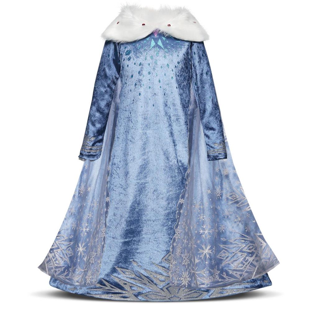 Velvet Elsa Princess Dress for Girls: Autumn/Winter Style with Puffy Skirt - Perfect for Performances and Christmas.