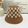Black and white checkerboard wool hat women's spring and autumn versatile face small knitted bucket hat ins tide bucket hat