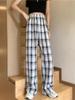 Vintage Plaid Women Pants High Waist Wide Leg Straight Pant Loose Casual Female Trousers Wide Leg Pant Fashion