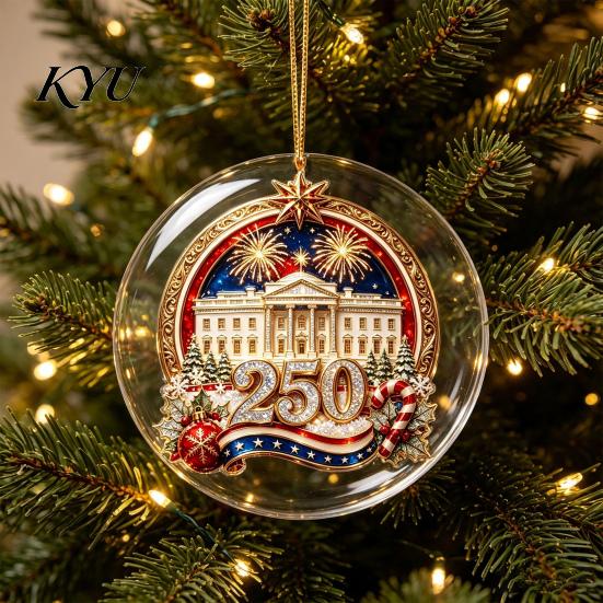 Decorative Mantel Fence Accents 250th Anniversary Acrylic Hanging Ornament, Double Side Printed Festive Holiday Decor Christmas Door Window