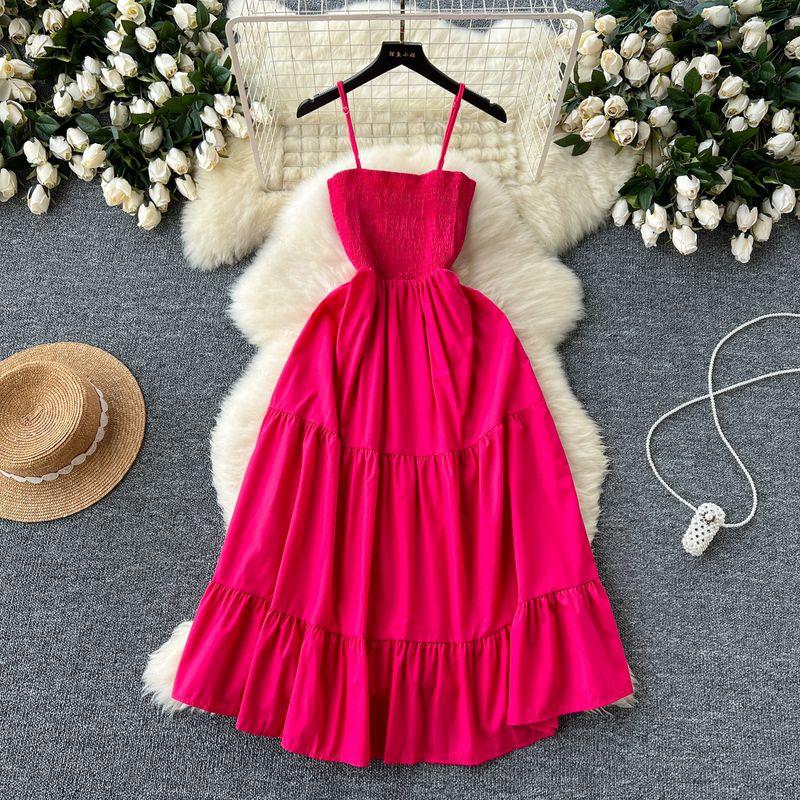 Sling Dress Women's 2024 Summer Dress New Arrival Elastic Tight Waist Slim Looking Sleeveless Tube Top Ruffles Long Dress