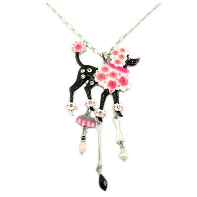 [P7484] - Designer Long Necklace 'Lilipoupettes' (Poodle Beauty) Pink Black - 12. 5x5. 5cm