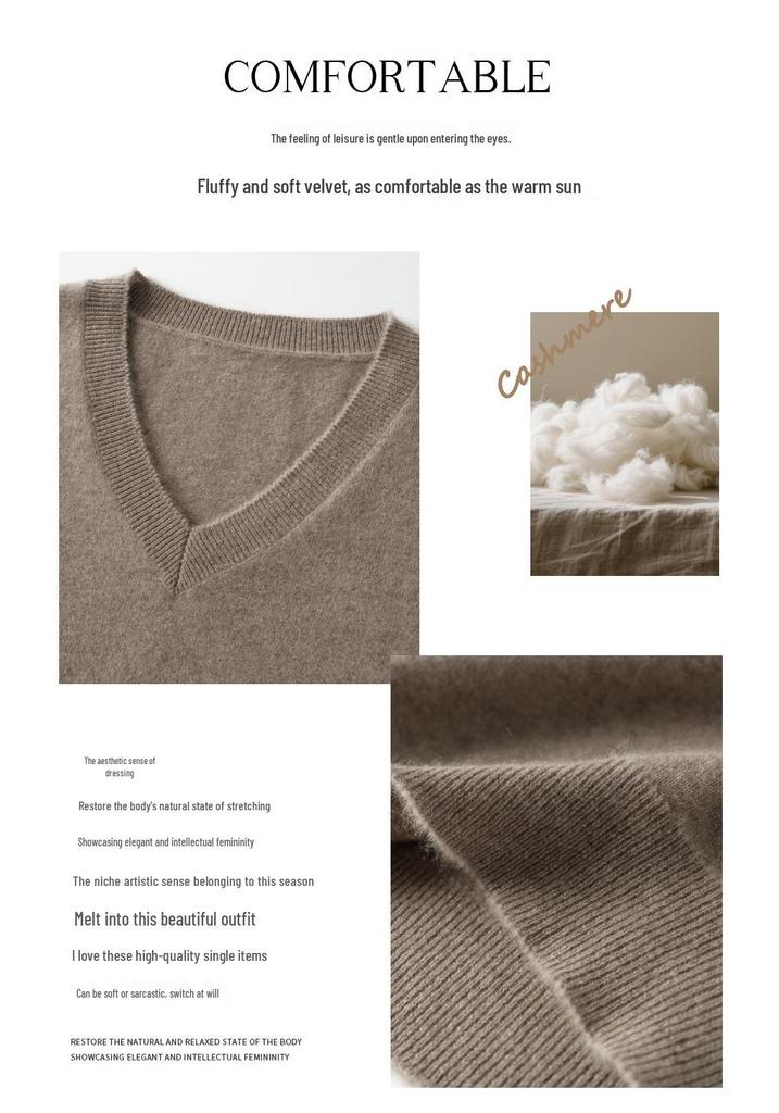 2025 Autumn/Winter Women's Cashmere V-Neck Sweater - Seven-Gauge, Long Sleeve, Loose Fit, Casual Base Layer
