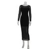 Women's Fashion Sexy Round Neck Long Sleeve Net Gauze Perspective Slimming Dress