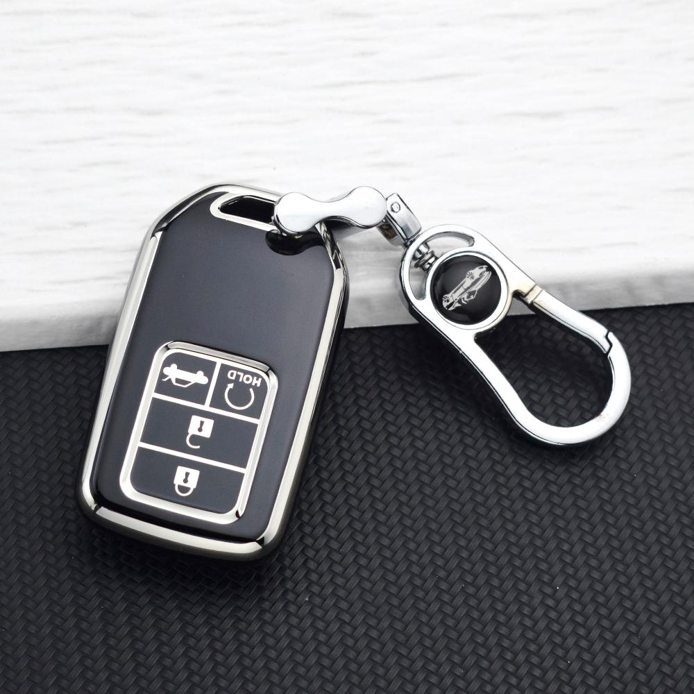 4 Buttons Car Key Case Cover for Honda CR-V Accord Civic Fit HR-V Odyssey Elysion Stepwgn Pilot TPU Key Protector Key Chains