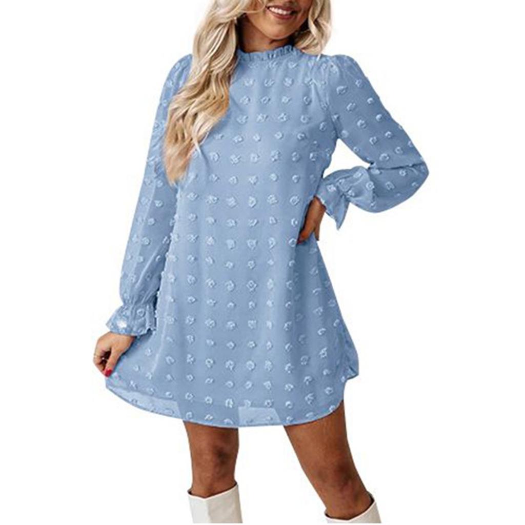 Women's Fashion  And Winter New Bubble Long Sleeve Lace Collar Dress